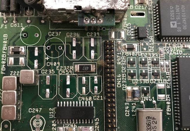 Amiga 1200 Mainboard before recapping